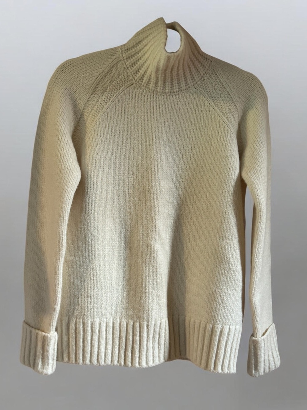 Theory Oversized Brushed Boucle Mock Neck Pullover Sweater in Ivory. Women’s XS